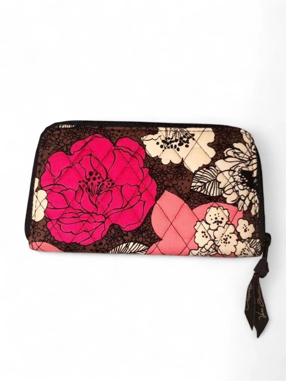 Vera Bradley Wallet Zip Around Retired Mocha Rouge Pattern Chocolate Pink New - Picture 2 of 7